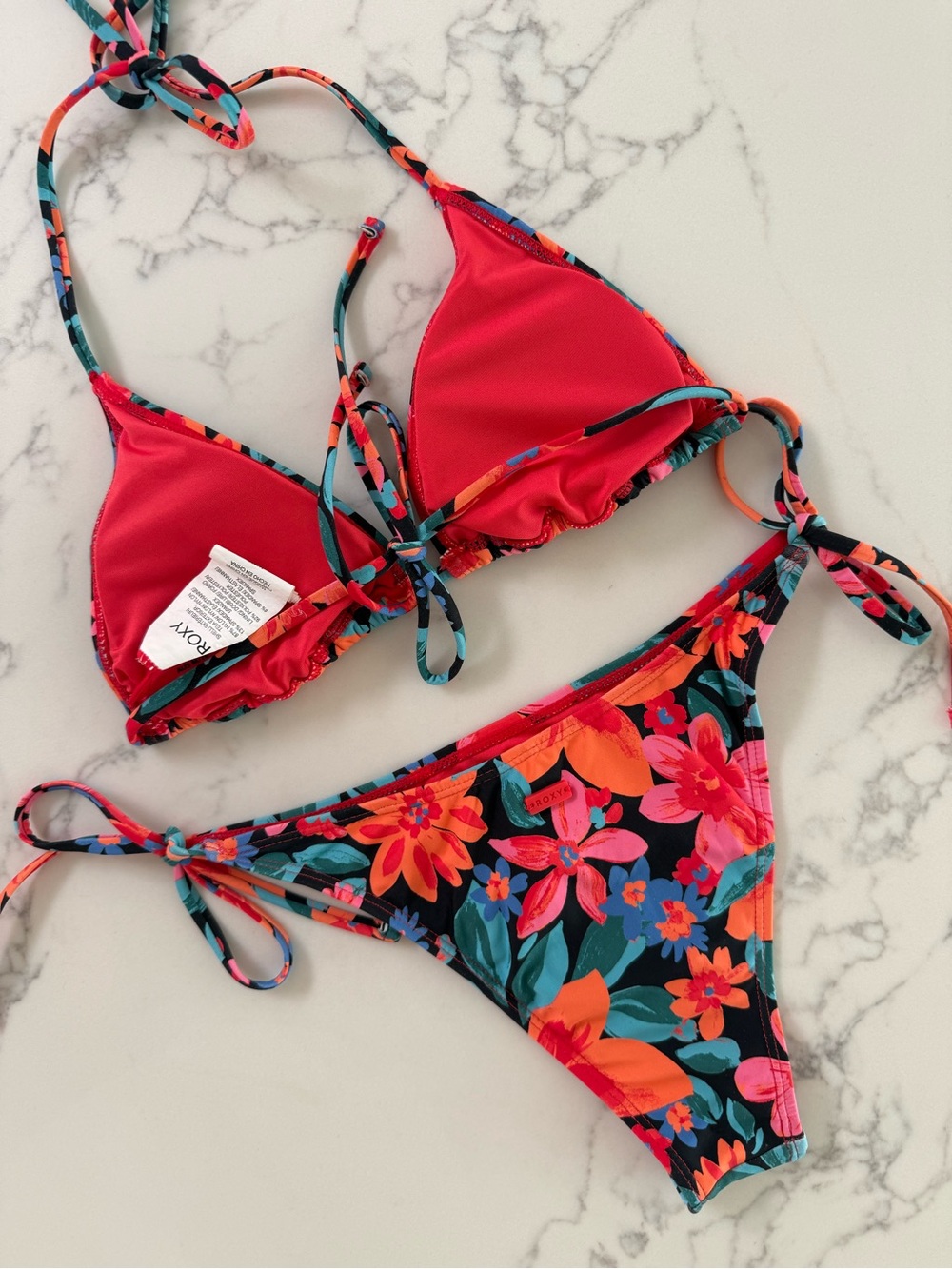 Roxy Floral Printed Beach Classics Mini Tiki Triangle Bikini SET - Size Medium - Picture 4 of 5